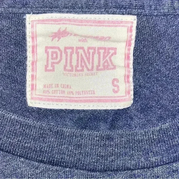 V.S. PINK Vintage Collegiate U of I shirt blue & silver w/ rhinestones size S - Picture 4 of 4